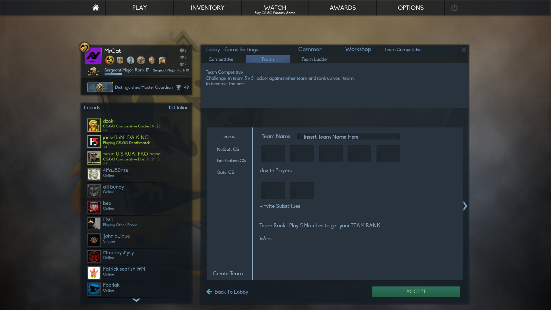 Updating matchmaking information csgo