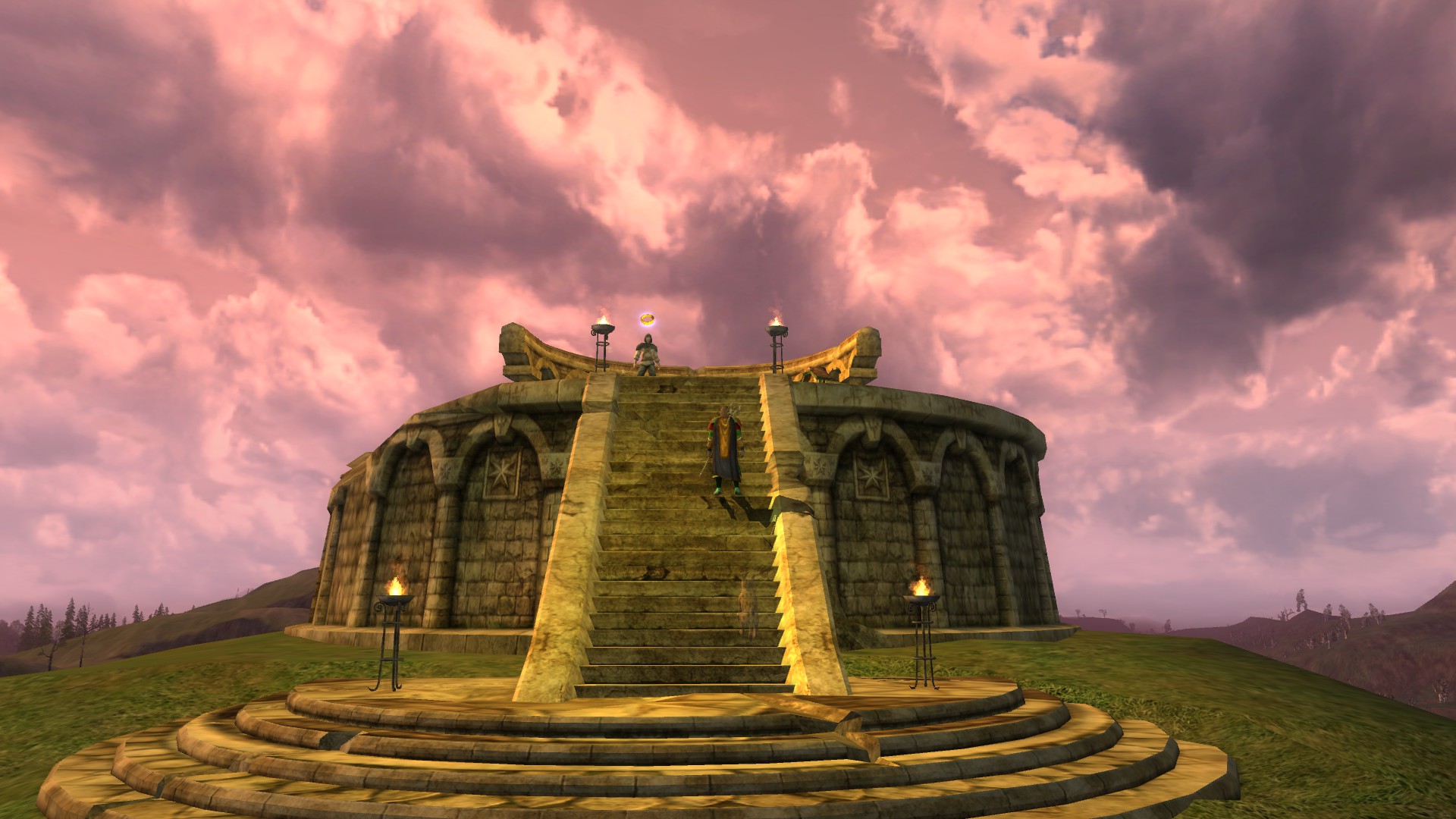 Climbing the steps of Amon Raith at sunset