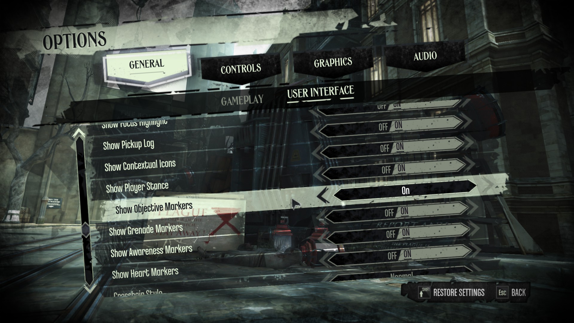 This game menu presents you with the ability to make the game's objectives harder or easier to find.